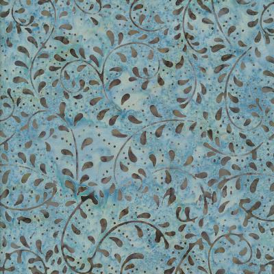 Fern Light Denim Blue Dark Gray Batik Fabric Fr410323